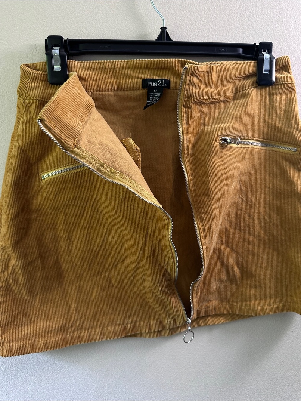 Rue21 Mustard Yellow Corduroy Mini Skirt Zip Front Size M Boho Fall - Picture 6 of 6